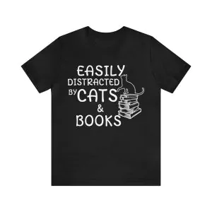 Easily Distracted Cats And Books T-Shirt