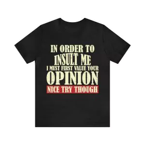 In Order To Insult Me I Must First Value Your Opinion Nice Try Though T-Shirt